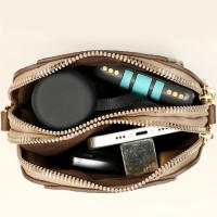 Bolso de Mujer de Cuero PU Bolso de Hombro de Múltiples Cremalleras Bolso Pequeño para Móvil de Piel de Vaca Suave Bolso Cruzado con Color Tejido - details 16
