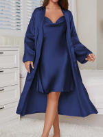 Conjunto de 2 Piezas de Seda 100% Vestido Largo con Cinturón y Abalorio Ropa Casual para Mujeres - details 11