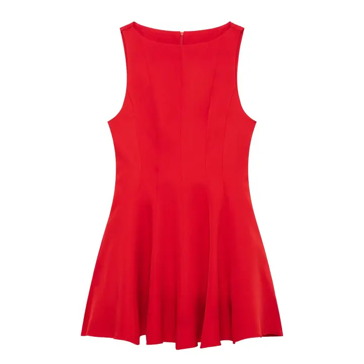 2025 mujeres corto Swing vestido rojo cuello redondo sin mangas A-line Mini Vestidos de verano femenino High Street Tank Vestidos - 1