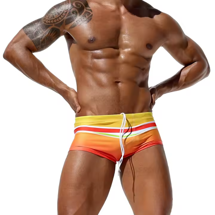 Jessborn bañador de ángulo plano para hombre, traje de baño con rayas de arcoíris degradado, sexy, a la moda, para surfear en la playa - 1