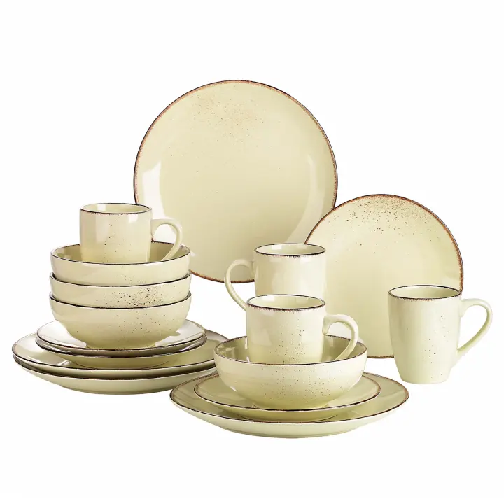 Vancasso-vajilla de cerámica de color crema Navia, juego de 16 piezas con plato de cena, plato de postre, tazón de 800ml, juego de tazas y vajilla - 1