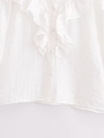 Nuevo 2025 mujeres Sexy Semi-transparente camisa con volantes blancos botón frontal manga larga cuello en V blusa de primavera Casual Streetwear Tops - details 2