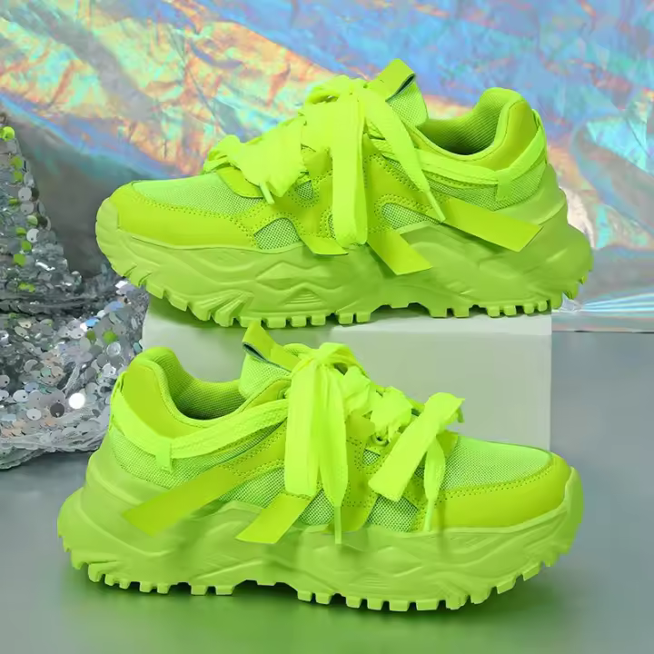 Zapatillas de plataforma verde de primavera para mujer con suela gruesa y transpirable calzado casual con cordones 2024 moda para caminar al aire libre pareja - 1
