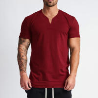 Summer Men's V-Neck Cotton Slim Fitting Short Sleeve Fitness Soft and Breathable T-shirt Solid Colors Available - details 2