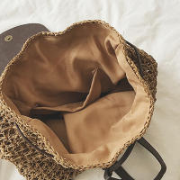 Mochila con cordón para mujer, bolso de paja a la moda, bolso de hombro de viaje de gran capacidad, para playa y verano - details 15