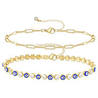 Pulsera de Oro Chapado 14K para Mujeres Conjunto de Pulseras de Cadena Dorada Elegante y Delicada Marca CHAYOU Tamaño 7+2 pulgadas - details 1