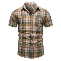 AIOPESON-camisa a cuadros para hombre, camisa 100% de algodón de manga corta, a la moda, informal, para negocios sociales, para verano - details 5