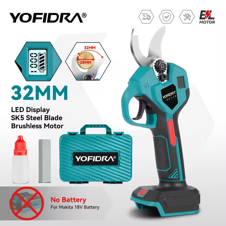 YOFIDRA Tijeras de podar eléctricas sin escobillas de 32 mm, 2 velocidades, inalámbricas, para árboles frutales, bonsáis, tijeras eléctricas para batería de 21 V y 18 V - 1