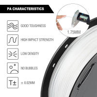 Filamento de Nailon PA6 de 1.75mm, 1kg, 500g, 250g, Materiales Plásticos para Impresora 3D, Filamento Transparente, Alta Resistencia, Durabilidad, Resistencia al Calor, Nailon Negro, Blanco, Transparente - details 2