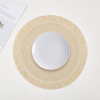 Mantel de Papel Tejido Minimalista con Flecos Posavasos Decorativos para Mesa de Cena Redondo con Aislamiento Térmico - details 11