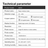 Medidor de humedad de papel con pantalla LCD, Detector de humedad de papel de madera con precisión del 0.5%, probador de contenido de humedad del 2-40%, higrometro Digital - details 5