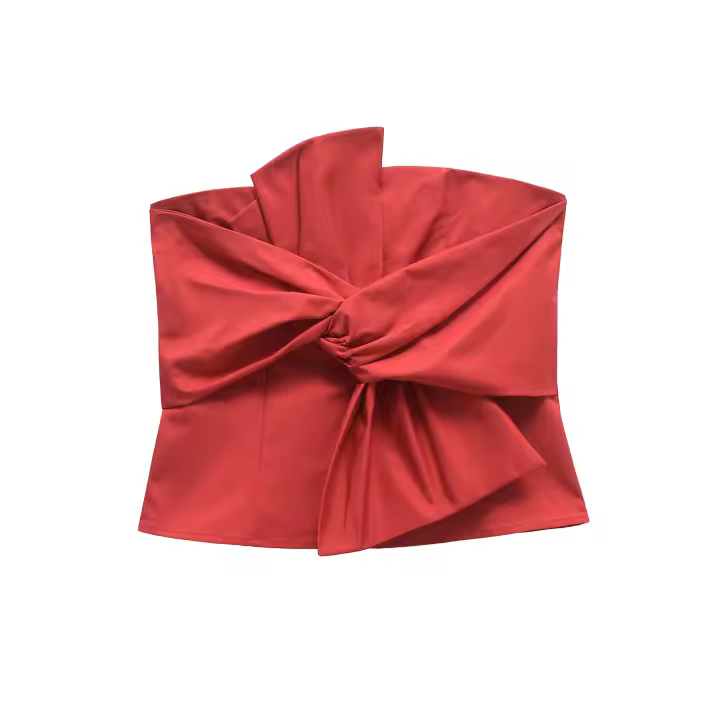 Tops rojos sin tirantes con lazo anudado para mujer, Top Sexy con espalda descubierta y sin mangas, Top corto elegante para fiesta de noche, última novedad 2025 - 1