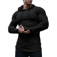 New Fashion Spring Autumn Hooded Sweaters Men Thin Knitted Gym Clothing Slim Fit Pullover Man Classic Ribbed Knit Hoodie Jumper - details 2