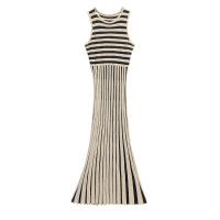 Vestidos de punto a rayas sin mangas con cuello redondo para mujer Primavera Verano 2025 vestido informal ajustado por debajo de la rodilla para mujer - details 0