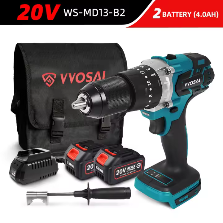 VVOSAI-taladro eléctrico sin escobillas, torques de 20 destornillador inalámbrico, batería de iones de litio, taladro para batería Makita de 18V - 1