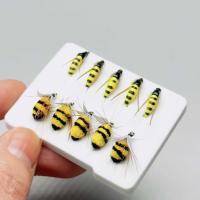6 uds/10 Uds moscas de pesca con mosca señuelo biónico abejorro y polilla amarilla cebo pesca para carpa lubina salmón trucha agua dulce agua salada moscas húmedas equipo de pesca - details 1