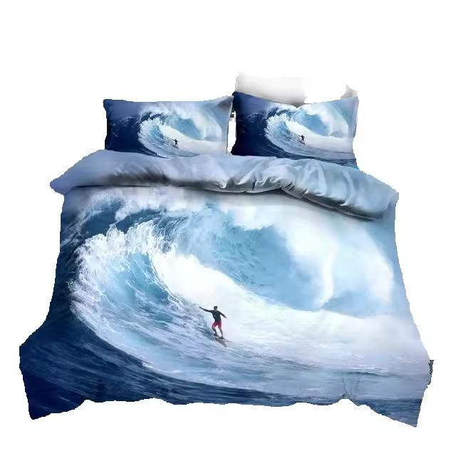 Juego de Cama de Verano de Surf de Playa Funda de Edredón Cómoda de Mar Azul Tamaño Rey-Reina - 1