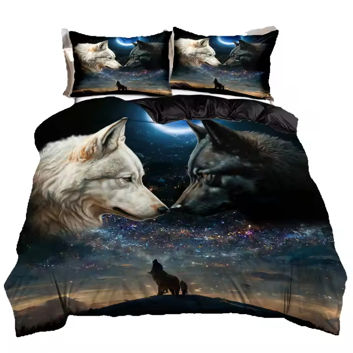 Funda de Edredón de Lobo de Dibujos Animados 3D Conjunto de Ropa de Cama de Noche Suave de 100% Poliéster - 1