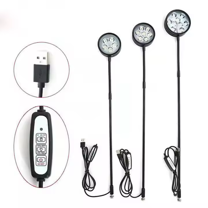 Luz LED regulable para acuario, alimentada por USB, con temporizador, 360 grados, espectro completo, luz para pecera, crecimiento de plantas, botella suculenta - 1