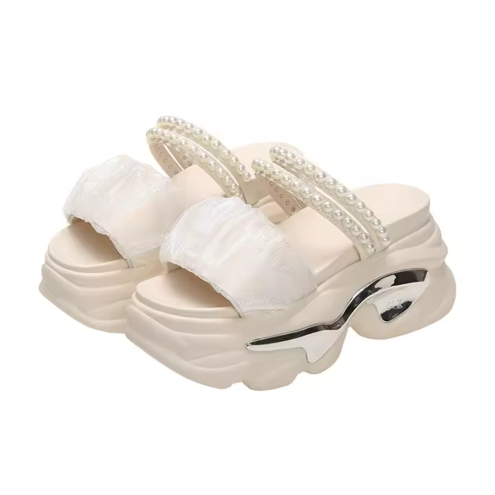 Sandalias de Verano para Mujer Zapatos de Playa con Cristales Nuevos Tacón en Cuña Plataforma Alta Lujo Pulsera Pasarela Exterior 8CM - 1