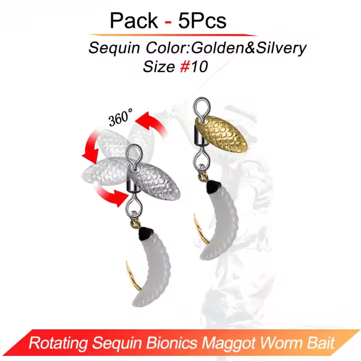 5 uds/10 Uds moscas de pesca con mosca señuelo giratorio lentejuelas biónicas gusano cebo pesca para carpa lubina salmón trucha equipo de pesca agua dulce/agua salada - 1