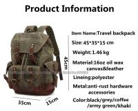 Mochila de Lona Empañada  para Hombres Bolso de Hombro Casual de Gran Capacidad Mochila de Viaje Mochila de Escalada de Cuero de Lona - details 1