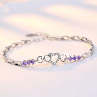 925 Sterling Silver Bracelet Purple Crystal Zircon Heart For Woman Charm Bracelet Jewelry Gift - details 2