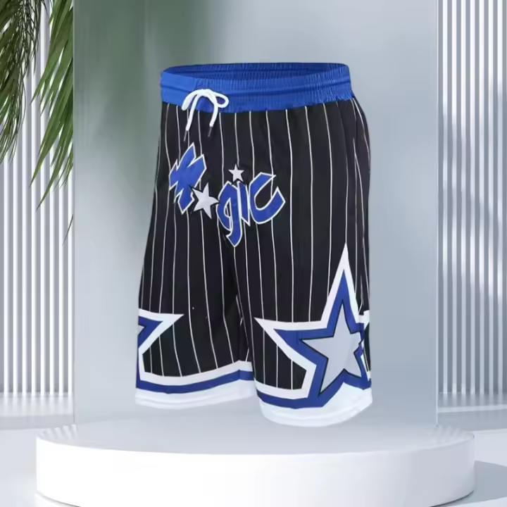 Pantalones cortos transpirables con estampado 3D del equipo mágico americano Retro Street pentagrama azul y blanco deportes Hip Hop baloncesto - 1