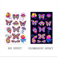 Pegatina de tatuaje facial fluorescente para Halloween, tatuaje falso de mariposa, rosa, Festival, Fiesta de máscaras, pegatina corporal - details 13