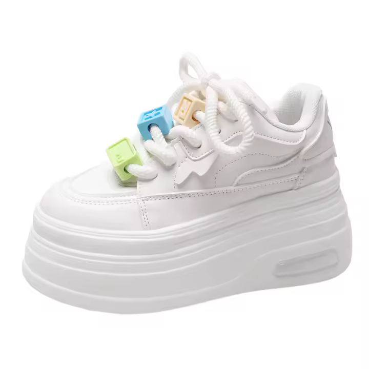 Zapatillas de deporte con plataforma para mujer, zapatos elegantes de suela gruesa de 8,5 CM, color caramelo, color blanco, novedad - 1