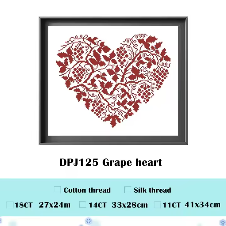Kit de punto de cruz de corazón de uva, tejido aida de un solo color, lienzo sin imprimir, hilo de algodón, kits de punto de cruz para adultos, 18CT, 14ct, 11CT - 1