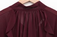 Primavera 2025, blusa estilo capa con volantes color Burdeos para Mujer, camisa holgada con dobladillo asimétrico y lazo en la espalda, Blusas de calle para Mujer - details 8