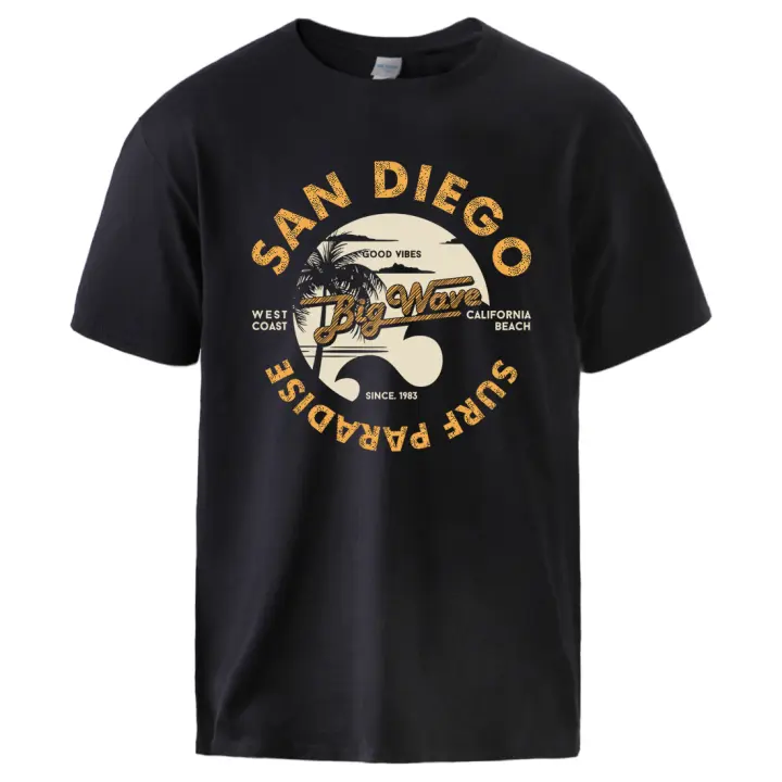 Camiseta de algodón para hombre, prenda de vestir, transpirable, suave, fresca, Estilo Vintage, de la costa oeste de California, San Diego Surf - 1