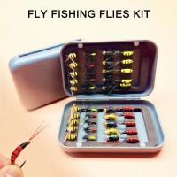 Kit de 40 piezas de moscas de pesca con mosca, pesca con mosca, moscas secas/húmedas, surtido de señuelos de insectos realistas, kit de cebo artificial con caja de moscas, pesca para trucha/bajo/perca/salmón - details 0