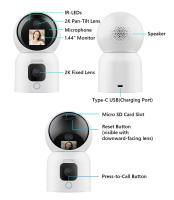 ZOSI Cámara Vigilancia WiFi Interior con Doble Lente y 1,44'' Monitor 2,4G/5G WiFi Lente Pan y Tilt + Lente Fija Seguimiento de Persona Videollamada con Gesto C528 - details 20