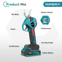 YOFIDRA Tijeras de podar eléctricas sin escobillas de 32 mm, 2 velocidades, inalámbricas, para árboles frutales, bonsáis, tijeras eléctricas para batería de 21 V y 18 V - details 2