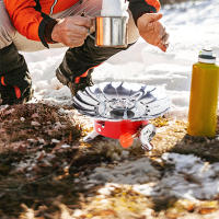 Mini calentador portátil para exteriores, quemador de loto para acampar, cocina, calefacción, conector plegable, tarjeta, estufa de gas a prueba de viento - details 14