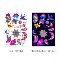 Pegatina de tatuaje facial fluorescente para Halloween, tatuaje falso de mariposa, rosa, Festival, Fiesta de máscaras, pegatina corporal - details 9