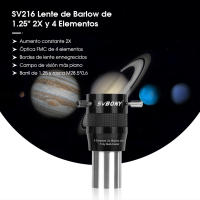 Lente Barlow SVBONY SV216 1.25" 2X para Fotografía Planetaria/Lunar/Solar con Aumento Constante 2X Ideal para Cámaras y Drones - details 1