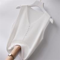Top de Tanque de Seda de Hielo Grande Cuello en V Suelto, Manga Sin Cinturón, Top Casual para Mujeres Hecho en China, Tallas S-6XL - details 1