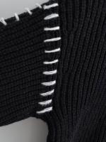 Women Casual Half High Collar Long Sleeve Knitted Pullovers Autumn Winter Patchwork Sweaters Black Loose Jumper - details 7