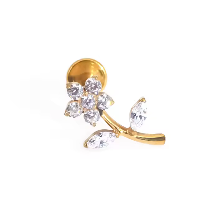 Perdingos de Labio y Oreja de Titanio F136 Starbeauty con Patrón de Caricatura Floral Rosa Joyería de Piercing de Oreja con Piedra Principal de Zirconia Cúbico - 1