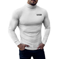Autumn Fashion Turtleneck Long Sleeve Knitted T Shirt Mens Striped Slim Sweaters Casual Roll Neck Knittwear Pullover T-Shirt - details 11
