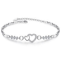 925 Sterling Silver Bracelet Purple Crystal Zircon Heart For Woman Charm Bracelet Jewelry Gift - details 6