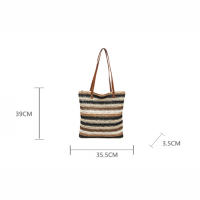 Bolso de hombro a rayas para mujer, bolsa de paja tejida a mano, portátil, de gran capacidad, informal - details 17