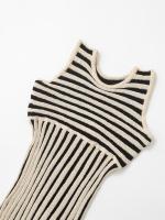 Vestidos de punto a rayas sin mangas con cuello redondo para mujer Primavera Verano 2025 vestido informal ajustado por debajo de la rodilla para mujer - details 2