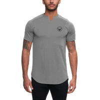 Summer Breathable Short Sleeve Quick Dry T-shirt Fashion V-neck Tops Men Fitness Gym Sport Shirt Outdoor Casual Hip Hop T-shirt - details 4