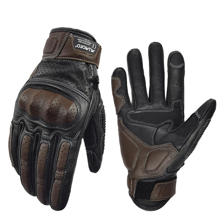 Guantes de Motocicleta de Cuero Vintage MJMOTO Certificados CE, Impermeables, Transpirables, Cómodos con Pantalla Táctil Tallas M-L-XL-XXL