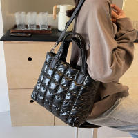 Bolso de hombro cruzado acolchado de algodón para mujer y niña, bolsa de mensajero de gran capacidad, a la moda, Color sólido - details 3