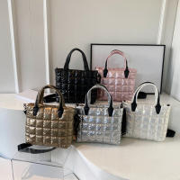 Bolso de hombro cruzado acolchado de algodón para mujer y niña, bolsa de mensajero de gran capacidad, a la moda, Color sólido - details 16
